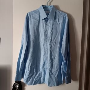 BRIONI Blue Cotton Shirt L 17.5 Made in Italy